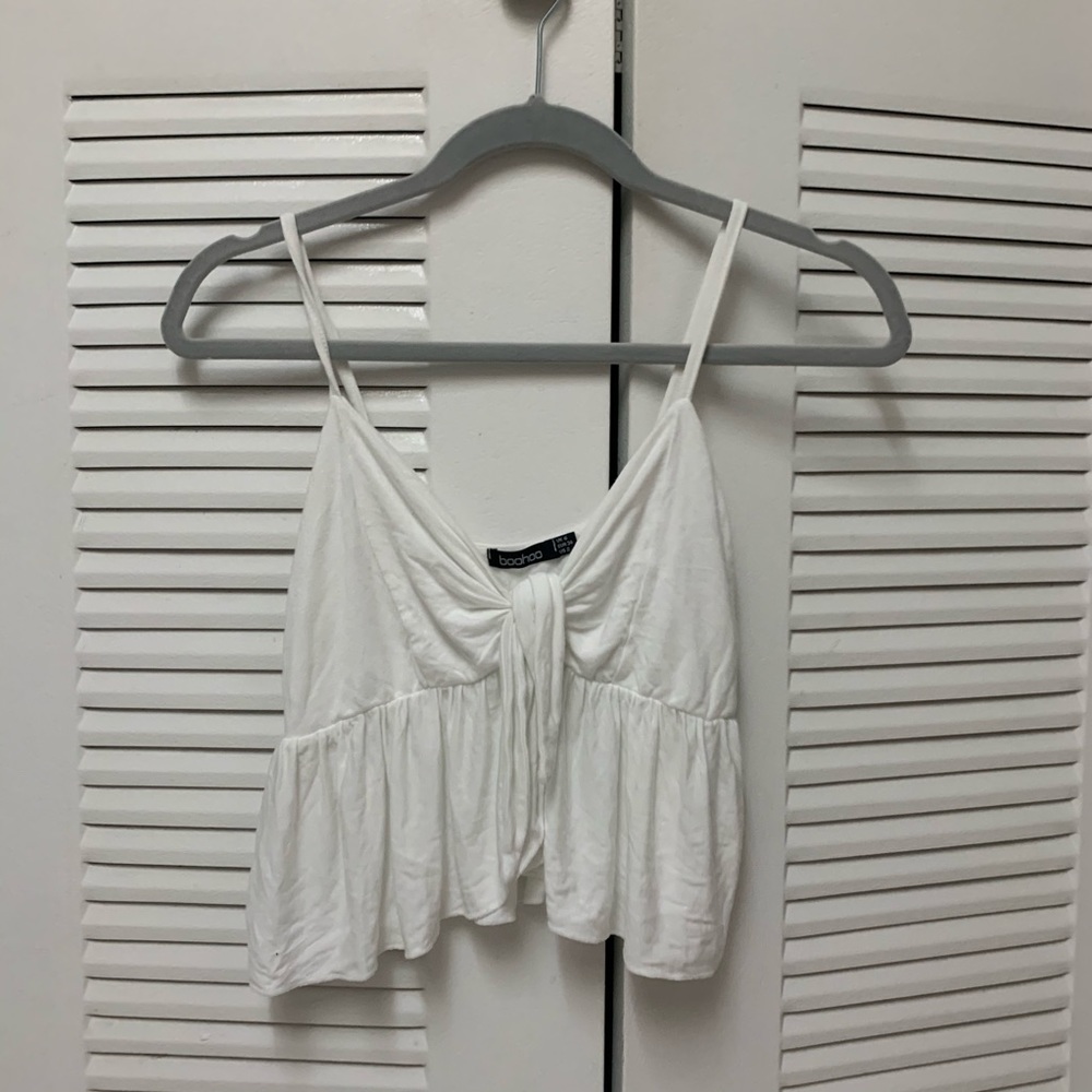 Boohoo White Tie Peplum Top